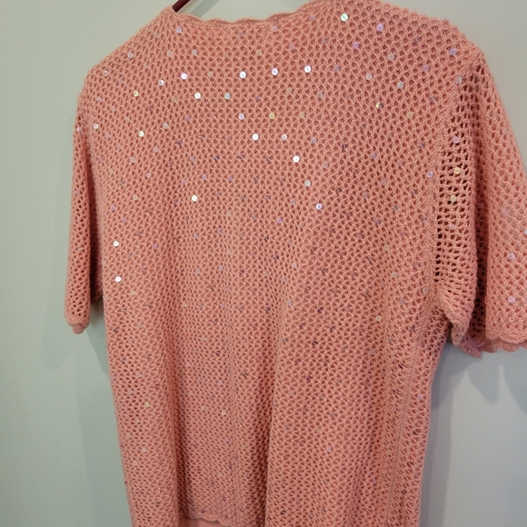 Cynthia Taylor Orange Open Weave Knit Short Sleeve Sweater Shrug Sparkles MED - Picture 8 of 11